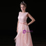 A-Line Pink Lace Tulle Backless Long Prom Dress With Bow