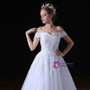 White Ball Gown Tulle Lace Appliques Off The Shoulder Wedding Dress