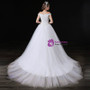 White Ball Gown Tulle Off The Shoulder Wedding Dress With Beading