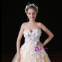 Champagne Tulle Sweetheart Neck Appliques Long Wedding Dress