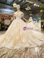 Luxury Champagne Ball Gown Appliques Backless With Sequins Wedding Dress