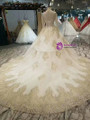 Champagne Ball Gown Off The Shoulder Long Sleeve Beading Appliques Weddign Dress