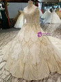 Champagne Ball Gown Off The Shoulder Long Sleeve Beading Appliques Weddign Dress