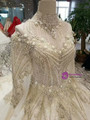 Champagne Ball Gown Off The Shoulder Long Sleeve Beading Appliques Weddign Dress