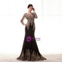 Black Mermaid Satin Appliques Long Sleeve Prom Dress