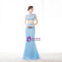 A-Line Blue Chiffon Two Piece Long Prom Dress With Beading