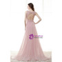Pink Chiffon Lace Appliques Backless With Crystal Prom Dress