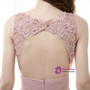 Pink Chiffon Lace Appliques Backless With Crystal Prom Dress