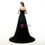 A-Line Black Chiffon Backless Long Prom Dress With Beading