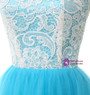 A-Line Blue Tulle Lace Sleeveless Floor Length Prom Dress