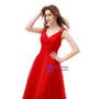 Red Tulle V-neck See Through Prom Dress With Beading Hand Flower