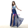 Blue Chiffon Print V-neck Appliques Sequins Prom Dress