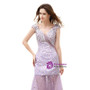 Purple Mermaid V-neck Tulle Crystal Prom Dress With Side Split