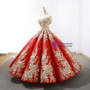 Red Sequins Ball Gown Appliques Off The Shoulder Wedding Dress