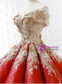 Red Sequins Ball Gown Appliques Off The Shoulder Wedding Dress