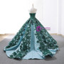 Vintage Green Ball Gown Appliques Sequins Strapless Weddign Dress