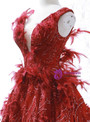Romantic A-Line Deep V-neck Backless Red Sequins Feather Wedding Dress