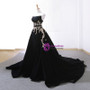 Black Velvet Strapless Crystal With Long Train Wedding Dress