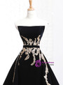 Black Velvet Strapless Crystal With Long Train Wedding Dress
