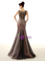 Brown Mermaid Tulle Floor Length Prom Dress With Crystal