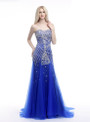 Blue Mermaid Sweetheart Neck Tulle Beading Crystal Prom Dress