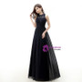 Navy Blue Chiffon Lace Pletas Long Floor Length Bridesmaid Dress