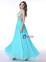 Blue Chiffon Lace V-neck Sexy Back Prom Dress With Crystal
