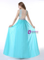 Blue Chiffon Lace V-neck Sexy Back Prom Dress With Crystal