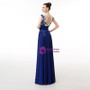 Royal Blue Chiffon Embroidery Sequins Backless Long Prom Dress