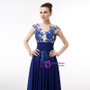 Royal Blue Chiffon Embroidery Sequins Backless Long Prom Dress