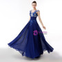 Royal Blue Chiffon Embroidery Sequins Backless Long Prom Dress