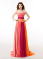 Colorful Chiffon Sweetheart Pleats Long Prom Dress With Crystal