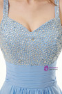 Blue Chiffon Spaghetti Straps Pleats Prom Dress With Sequins
