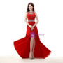 Red Chiffon Cut Out Backless Long Prom Dress With Sequins