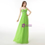 Green Chiffon One Shoulder Pleats Prom Dress With Crystal