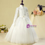 White Tulle Lace High Neck Long Sleeve Appliques Flower Girl Dress