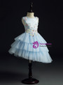 A-Line Blue Tulle Satin Appliques Short Flower Girl Dress