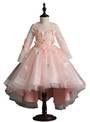 Pink Tulle Butterfly Appliques Long Sleeve Flower Girl Dress