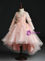 Pink Tulle Butterfly Appliques Long Sleeve Flower Girl Dress