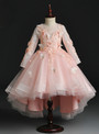 Pink Tulle Butterfly Appliques Long Sleeve Flower Girl Dress