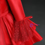 Red Satin Long Sleeve Scoop Neck Flower Girl Dress With Bow