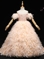 Pink Ball Gown Off The Shoulder Appliques Flower Girl Dress With Feather