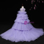 A-Line Purple Tulle Hi Lo Flower Girl Dress With Long Train