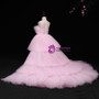 Pink Tulle Hi Lo Appliques Flower Girl Dress With Long Train
