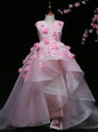 Pink Ball Gown Tulle Appliques Flower Girl Dress With Hand Flower