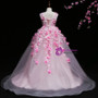 Pink Ball Gown Tulle Appliques Flower Girl Dress With Hand Flower