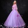 Purple Ball Gown Tulle Puff Sleeve Appliques Quinceanera Dresses