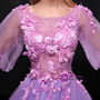 Purple Ball Gown Tulle Puff Sleeve Appliques Quinceanera Dresses