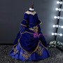 Royal Blue Velvet High Neck Long Sleeve Flower Girl Dress With Appliques