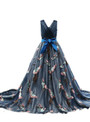Blue Tulle Embroidery Bird V-neck Flower Girl Dress With Train